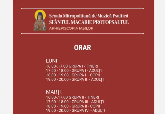 Școala Mitropolitană de Muzică Psaltică „Sfântul Macarie Protopsaltul” începe cursurile pe 5 octombrie